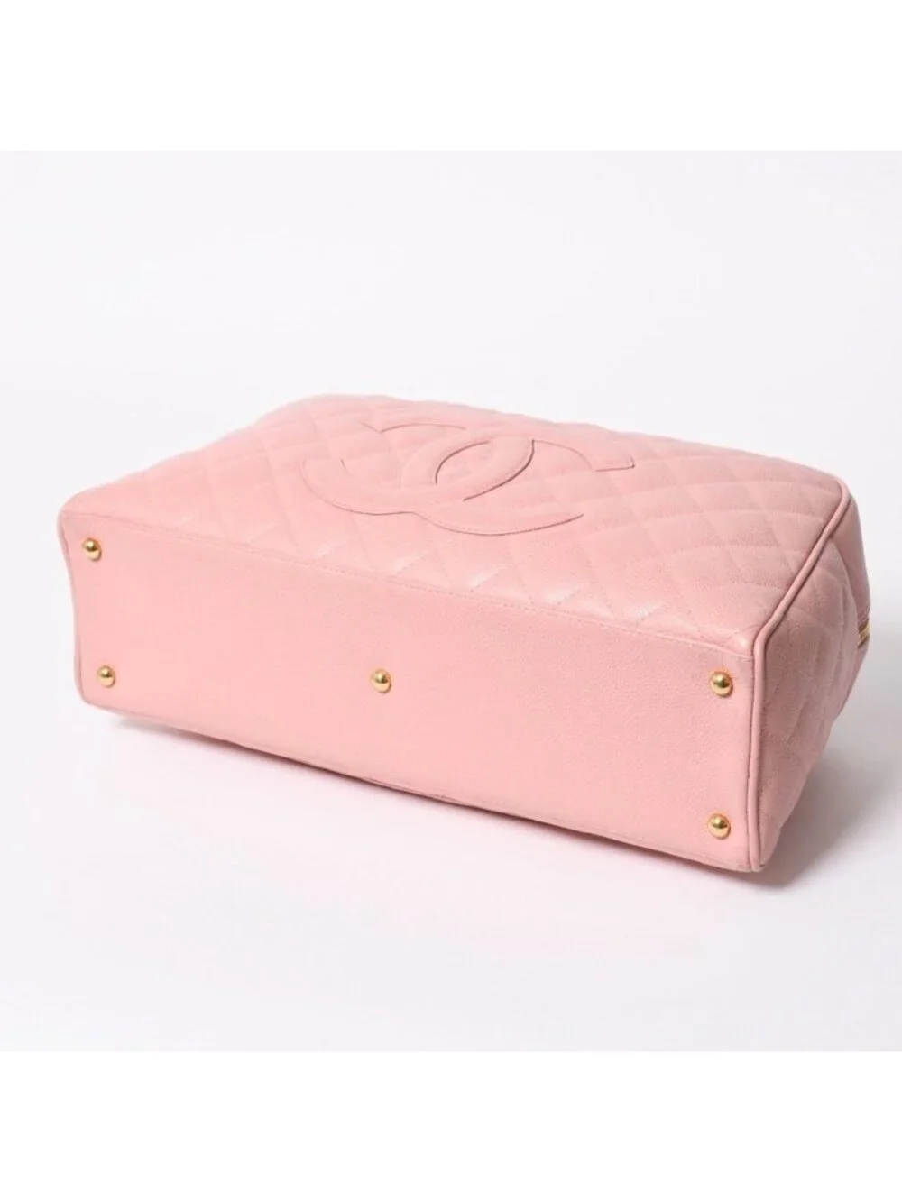 Chanel Jumbo CC Logo Quilted Bowling Bag Caviar Leather Pink Gold